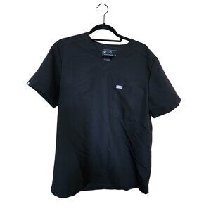 Figs Technical Collection Black V-Neck Short Sleeve Scrub Top W/ Pocket Size M
